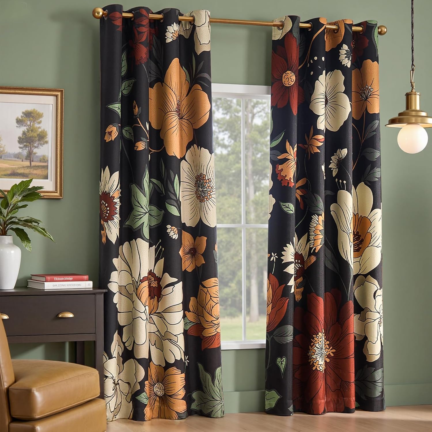Detalle de jinchan JINCHAN Curtains Floral Blackout Drapes, 80% Light Blocking, 96-Inch