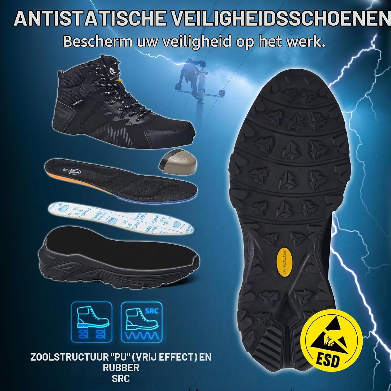 Thumbnail 2 de Hoge S3 ESD-werkschoenen met stalen neus, waterdicht en ademend