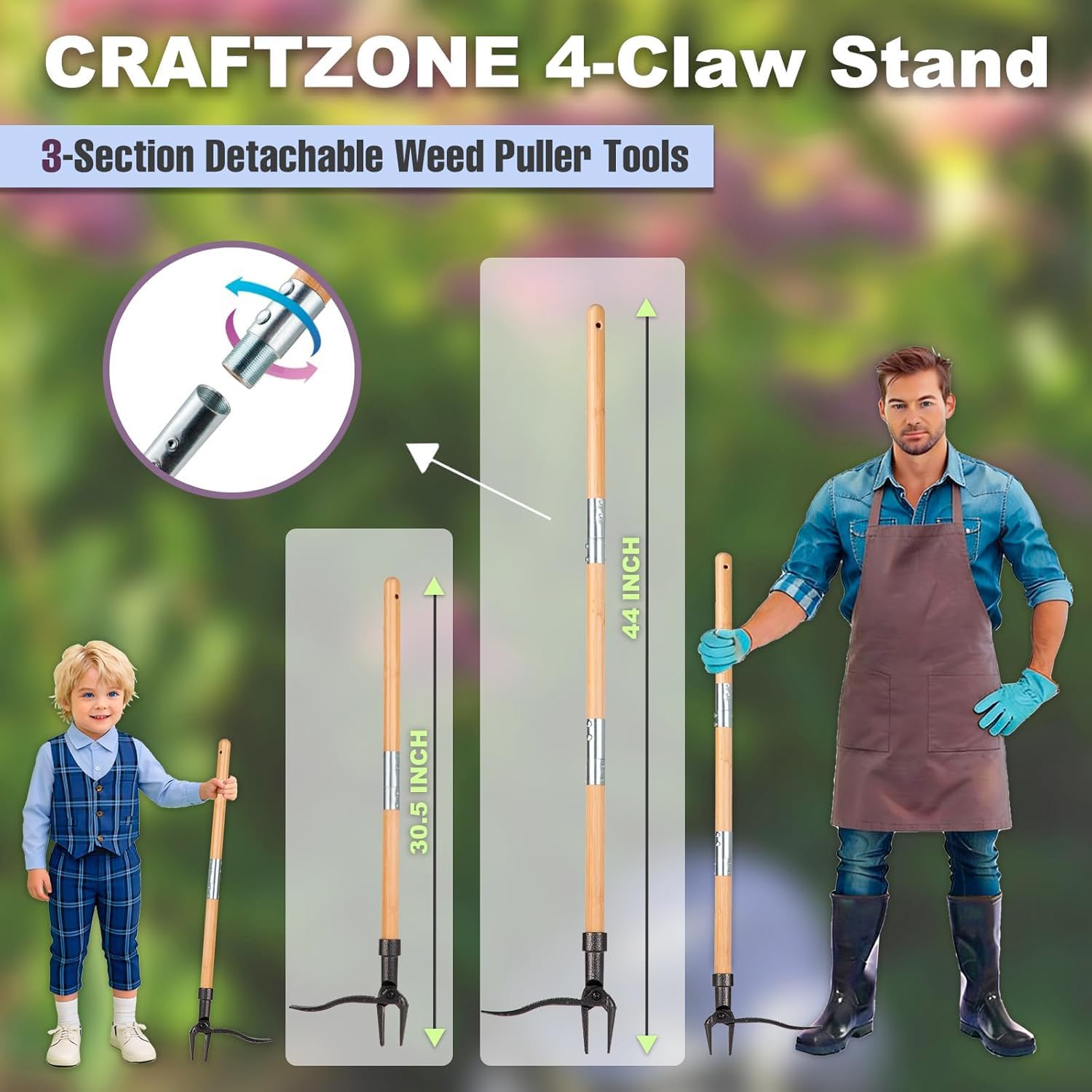 Thumbnail 5 de CRAFTZONE Long-Handled Weeder with 4-Prong Head and 3-Section Telescoping Shaft