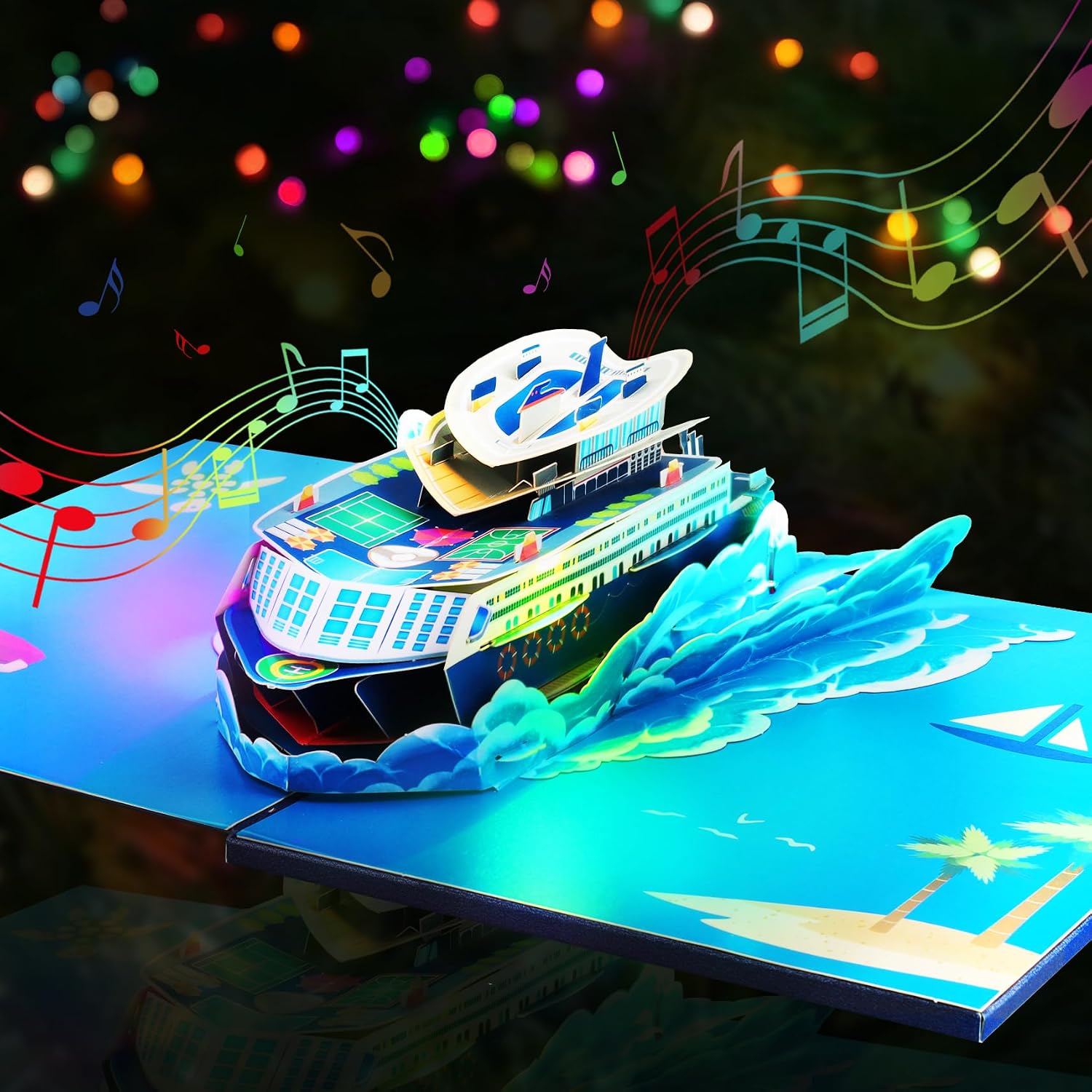 GREETING ART Pop Up Karte Kreuzfahrtschiff – Geburtstagskarte mit Musik und Licht (Happy Birthday)