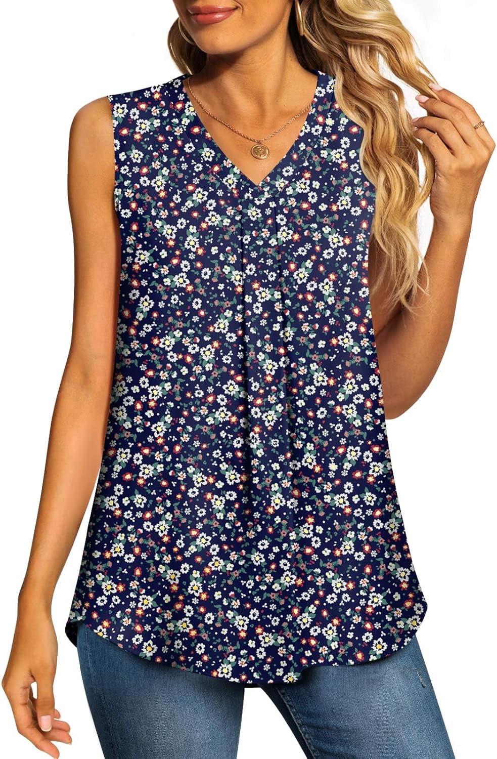 Thumbnail 4 de Aodemo Women Summer Dressy Chiffon Blouse: Petal Short Sleeve/Sleeveless V-Neck Tunic