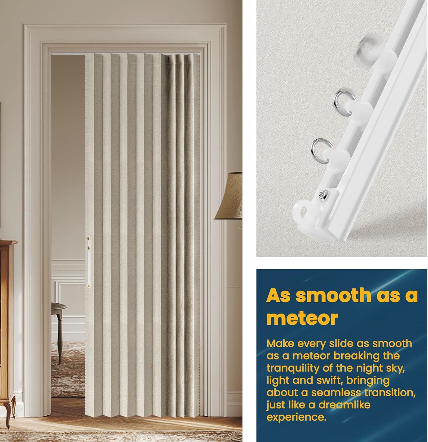 Thumbnail 5 de AJAZZ 100% Blackout Accordion Door Curtain for Sliding Glass Door (1 Panel, Cream White, 53W x 79L) with Magnetic Closure