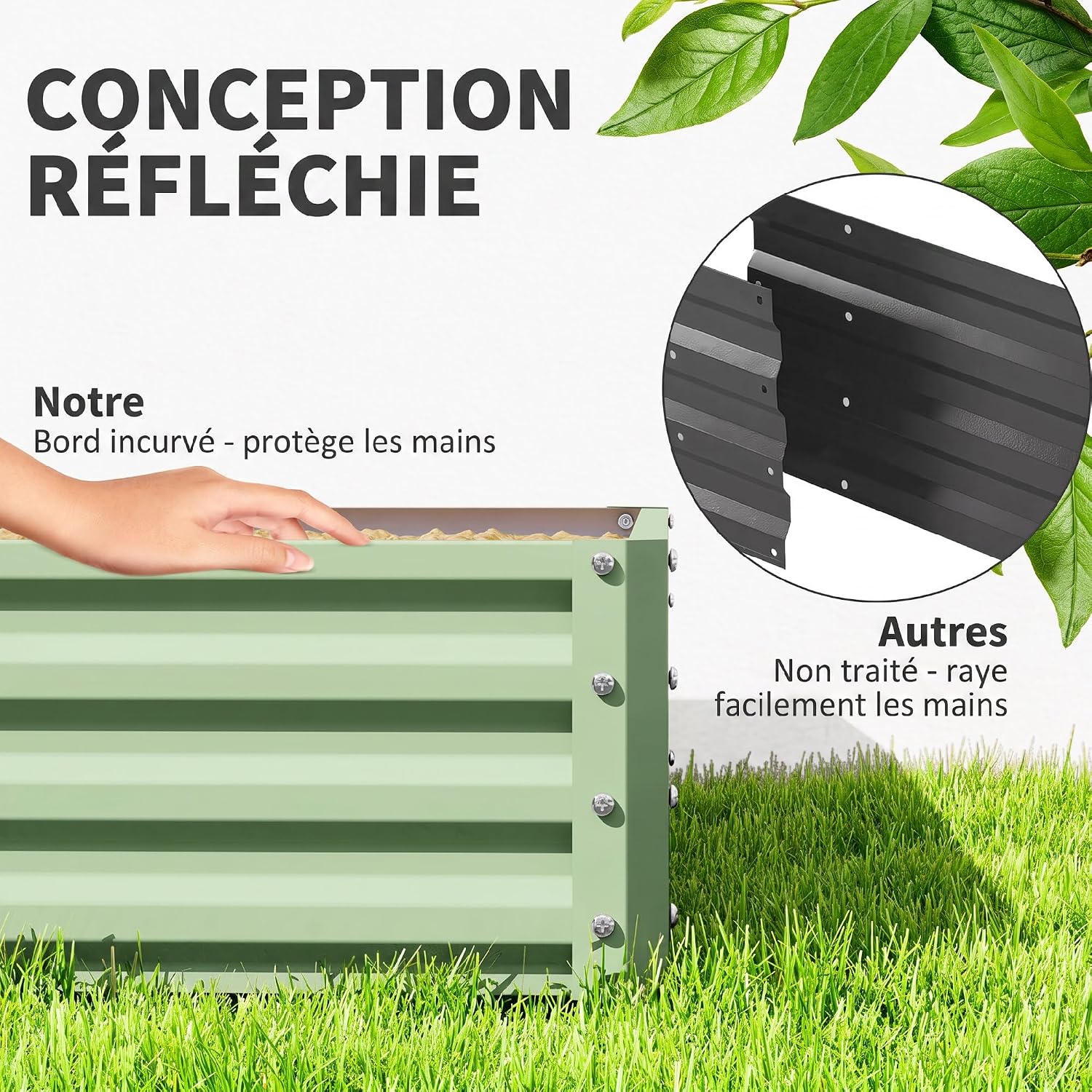 Detalle 2 de Outsunny 845-040V01YG verhoogde moestuinbak 120 x 120 x 30 cm, lichtgroen