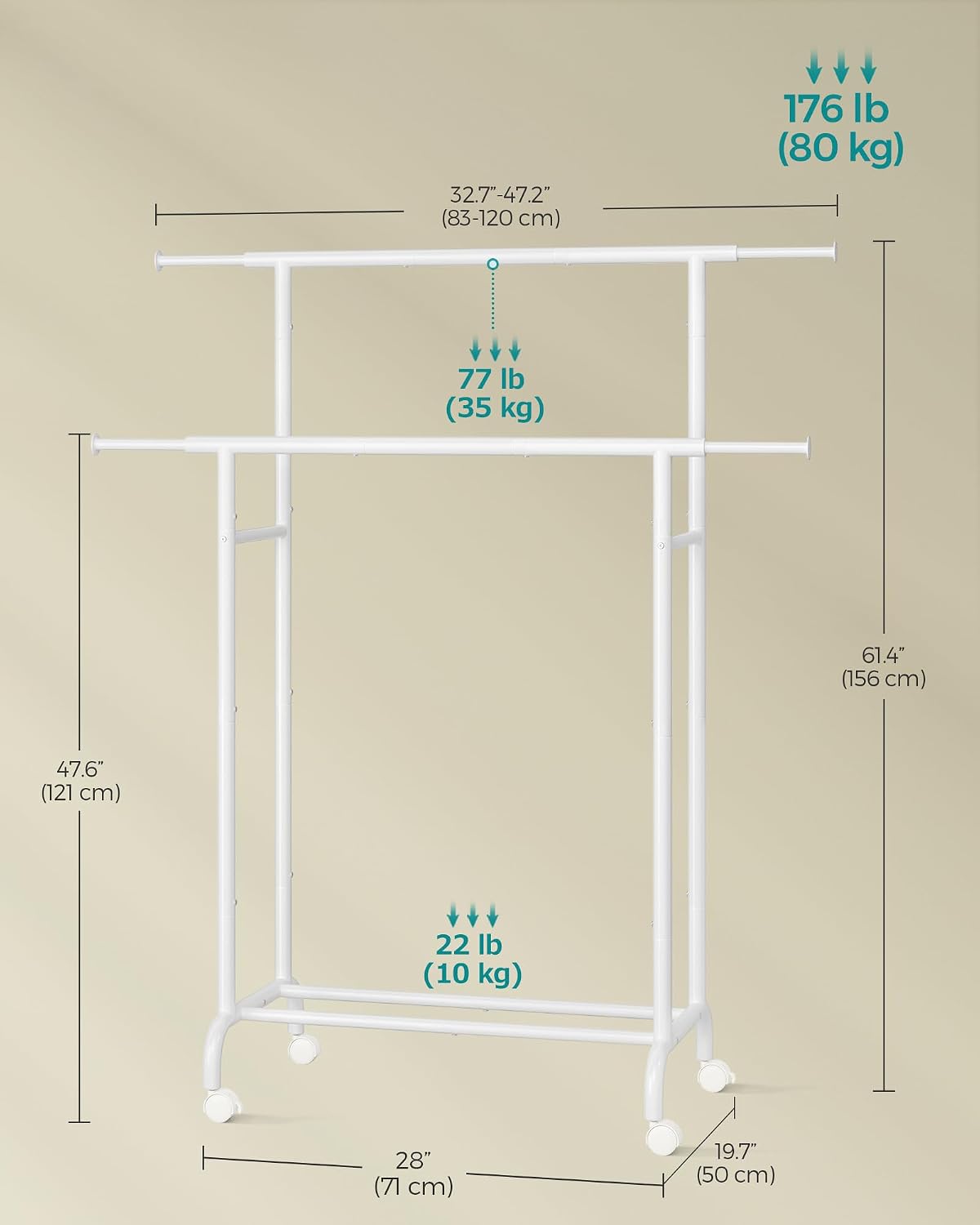 Thumbnail 5 de SONGMICS HSR133W01 Double Clothes Rack 80 kg