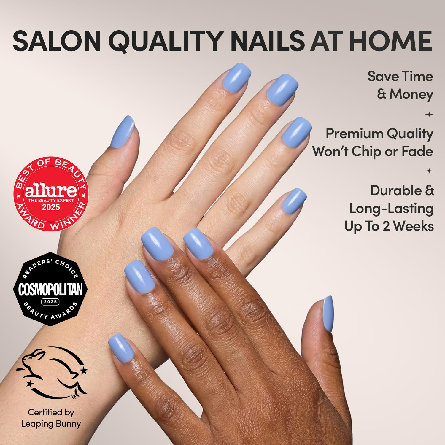 Thumbnail 1 de Glamnetic Cashmere Blue Press On Nails – Short Squoval, 30-Nail Kit (15 Sizes) with UV Shield