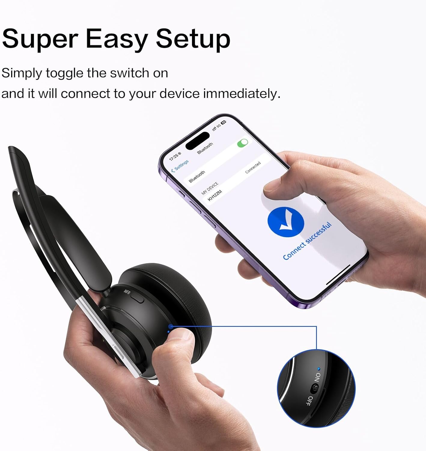 Detalle 2 de Bluetooth Headset V5.2 Wireless Headset with Mic