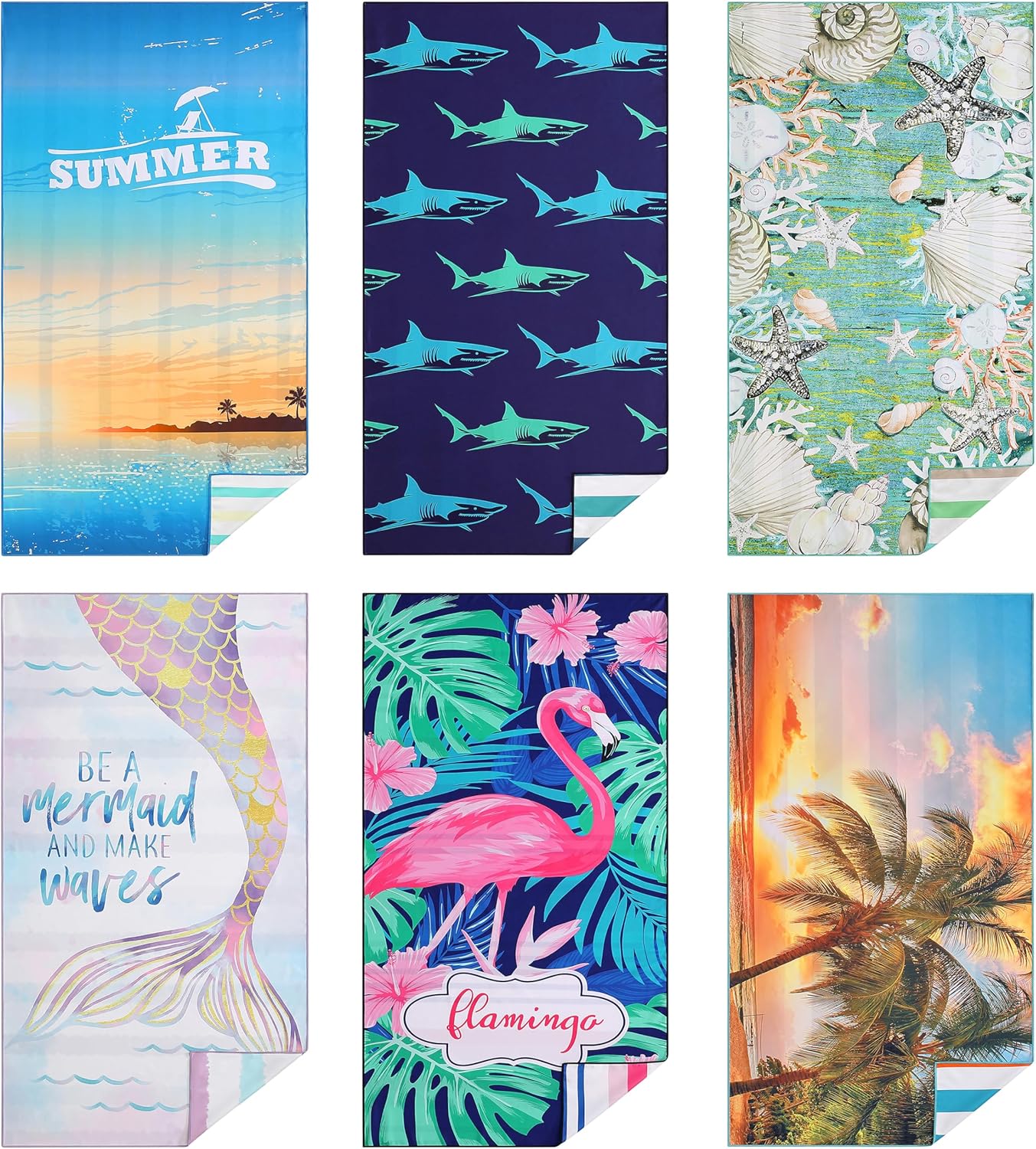 Casa Platino Beach Towels 6-Pack Extra Large – 32" x 71" Sand-Free Microfibre Towels