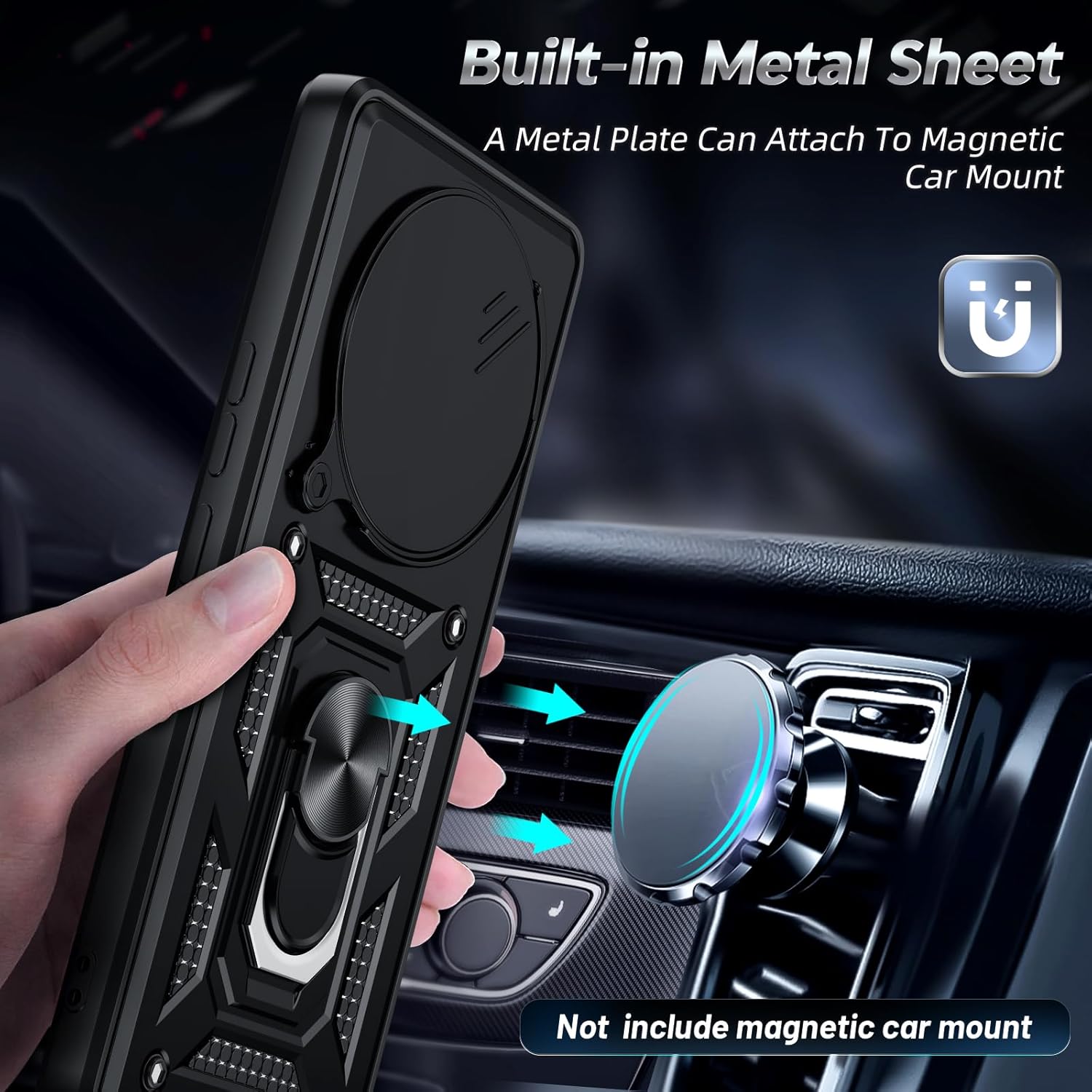 Thumbnail 5 de LeYi Military Shockproof Case for Honor Magic 7 Lite 5G with Slide Camera Cover and 360° Ring Stand (Black)