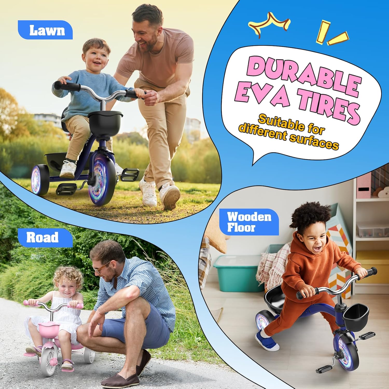 Thumbnail 6 de HappyGoLucky Pink 3-Wheel Tricycle with Lighting Wheels, Adjustable Seat (for ages 2–5)