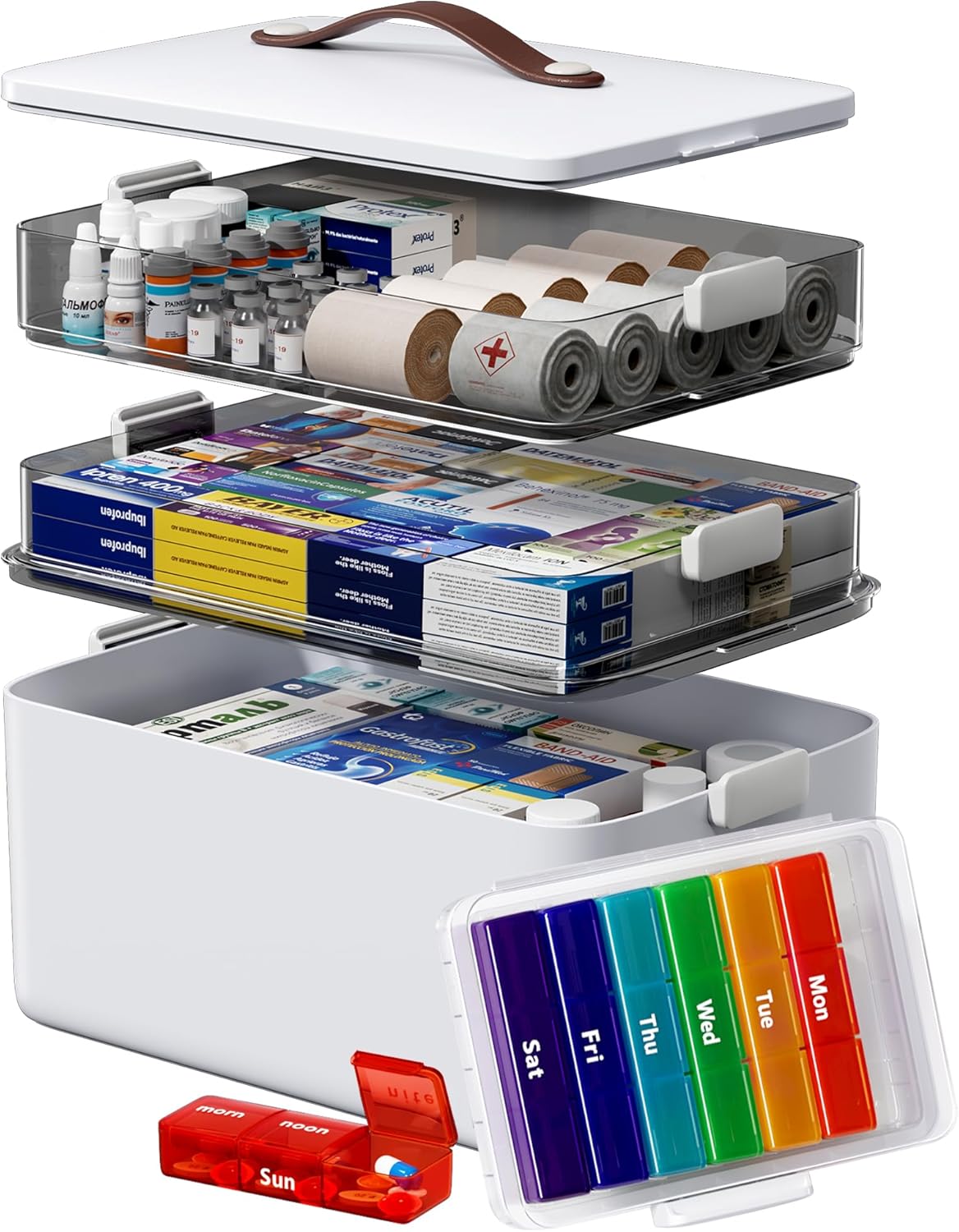 Thumbnail 6 de LEGUO Medicine Storage Organizer: 3-Tier Clear Trays with Carry Handle