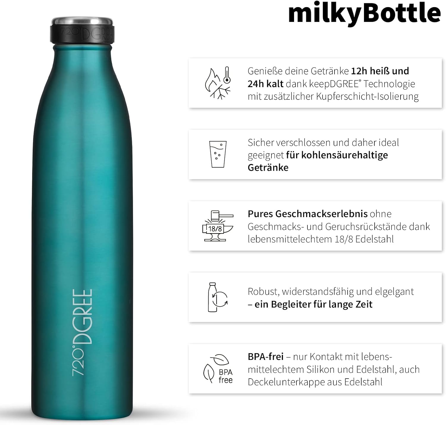 Detalle 2 de 720°DGREE milkyBottle 750ml Edelstahl