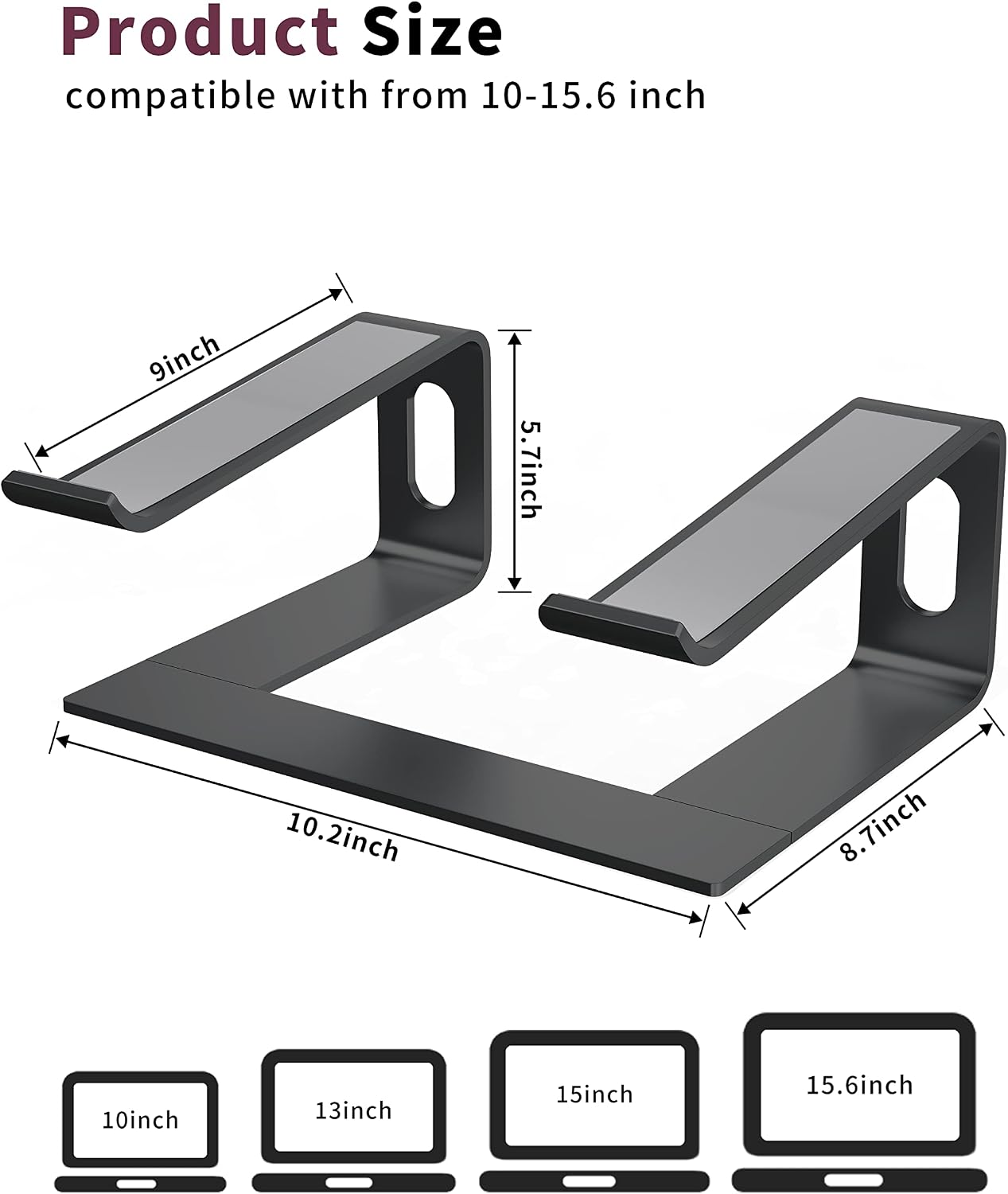 Detalle 2 de ALASHI L1 Laptop Stand, 6-inch Aluminium Riser for 10–15.6-inch Laptops