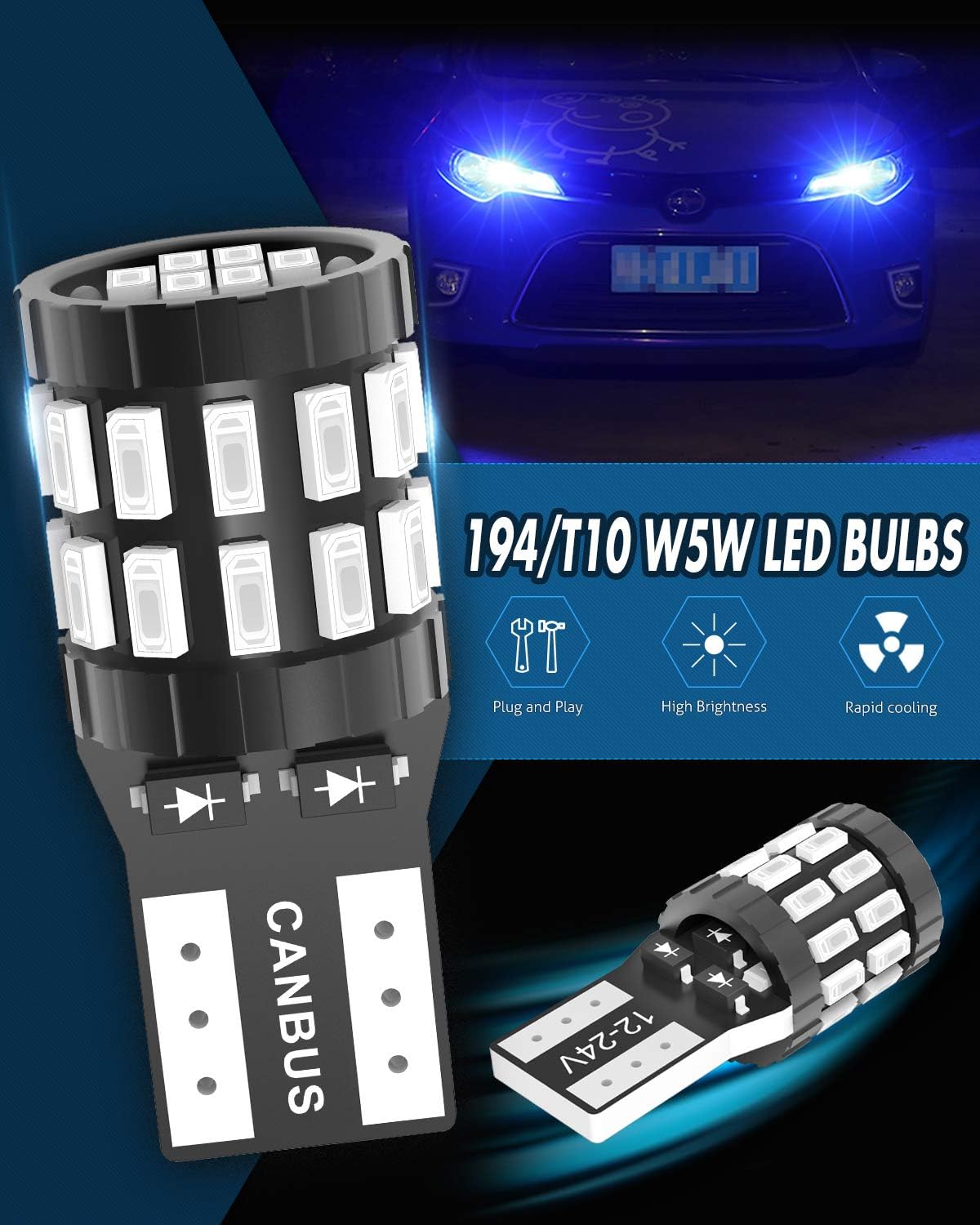 Thumbnail 1 de KATUR T10 W5W LED 194 168 2825 Lampadina Cuneo LED CANBUS Blu – Versione aggiornata