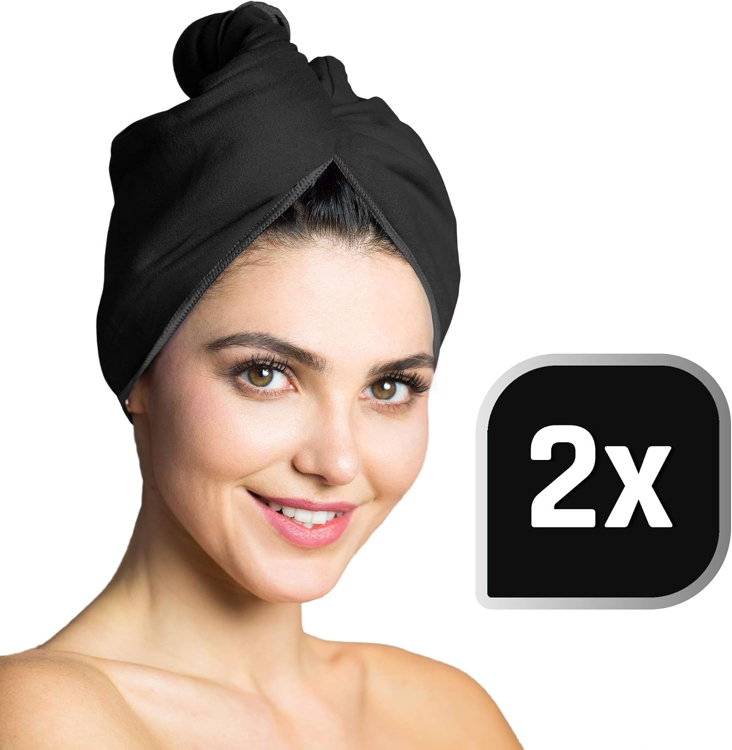 Thumbnail 6 de Fit-Flip Capelli Microfibra Urbana - 2 pezzi, Assorbente e Asciugatura Veloce, Turbante con Bottone, Nero