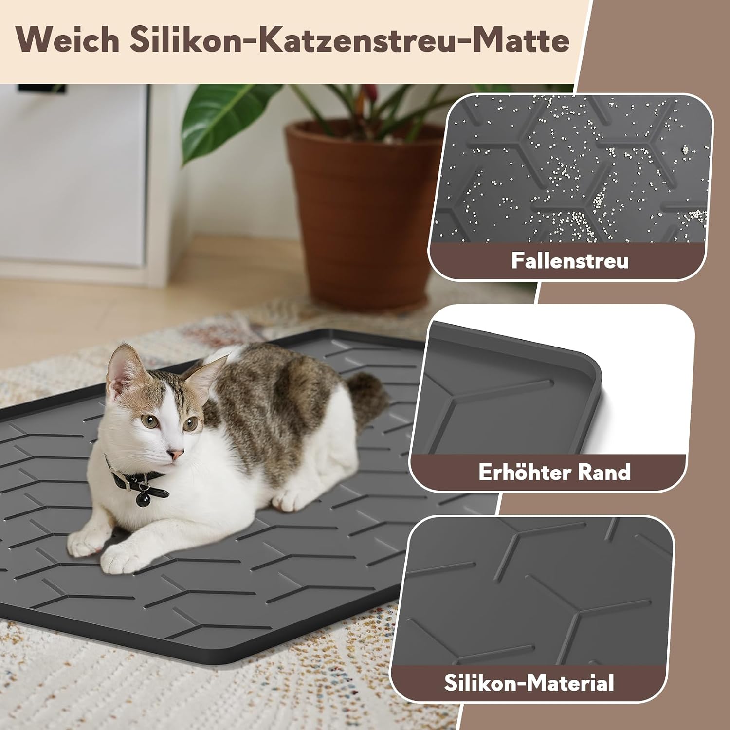 Thumbnail 2 de Garoopion Katzenklo Matte 86x56 cm – Silikon-Unterlage mit wasserdichtem Rand