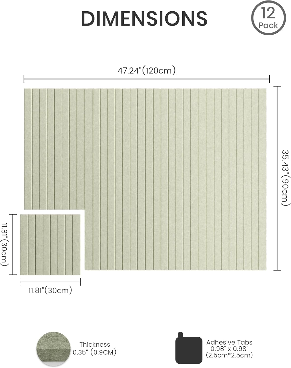 Detalle 2 de Bumusty FZB-L-12-8L-BG-UK Felt Bulletin Board, 12-Tile Sage Set