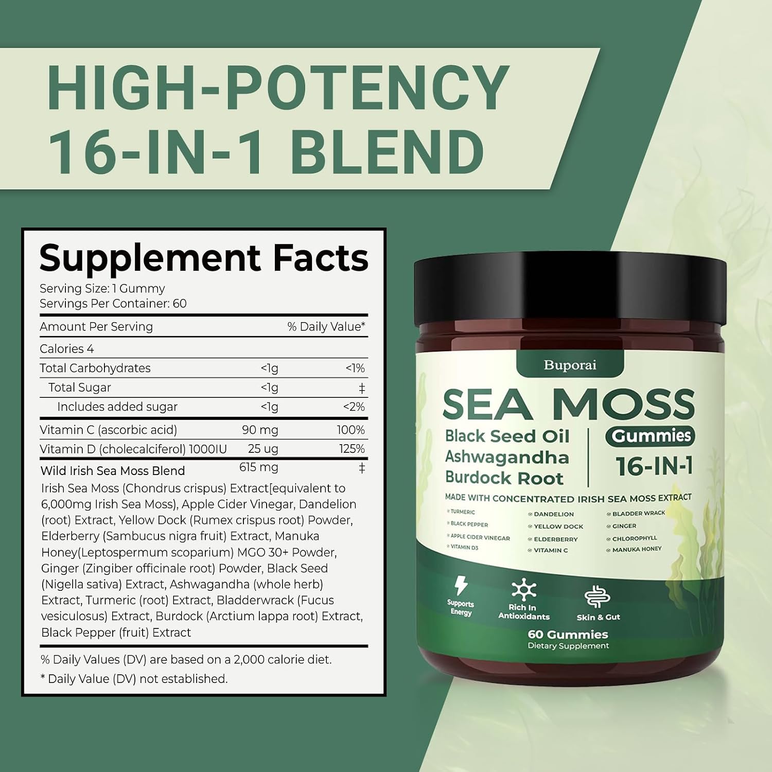 Detalle de Buporai Sea Moss Gummies, 60 Count
