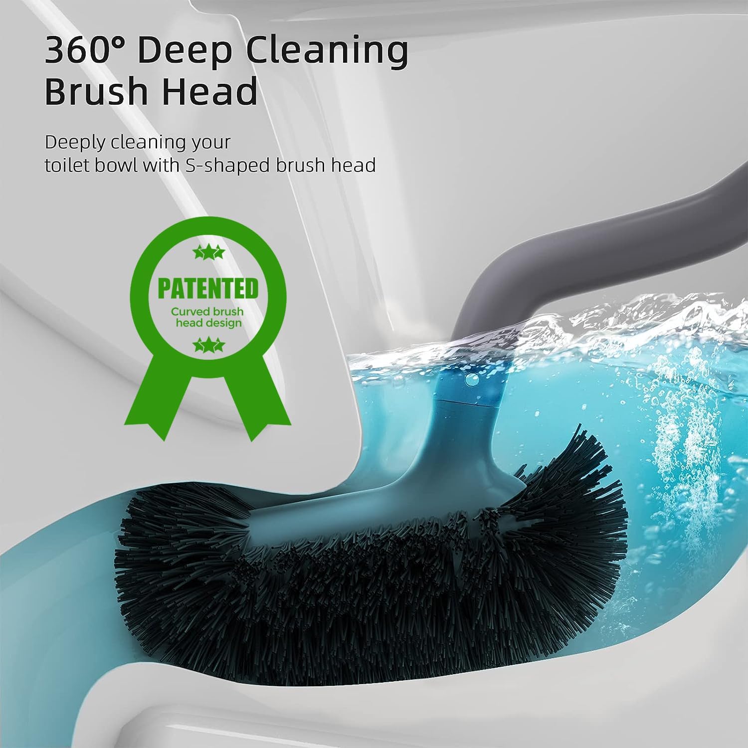 Thumbnail 1 de HAMITOR Toilet Bowl Brush Holder Toilet Brush Set, S-Shaped Head, Grey