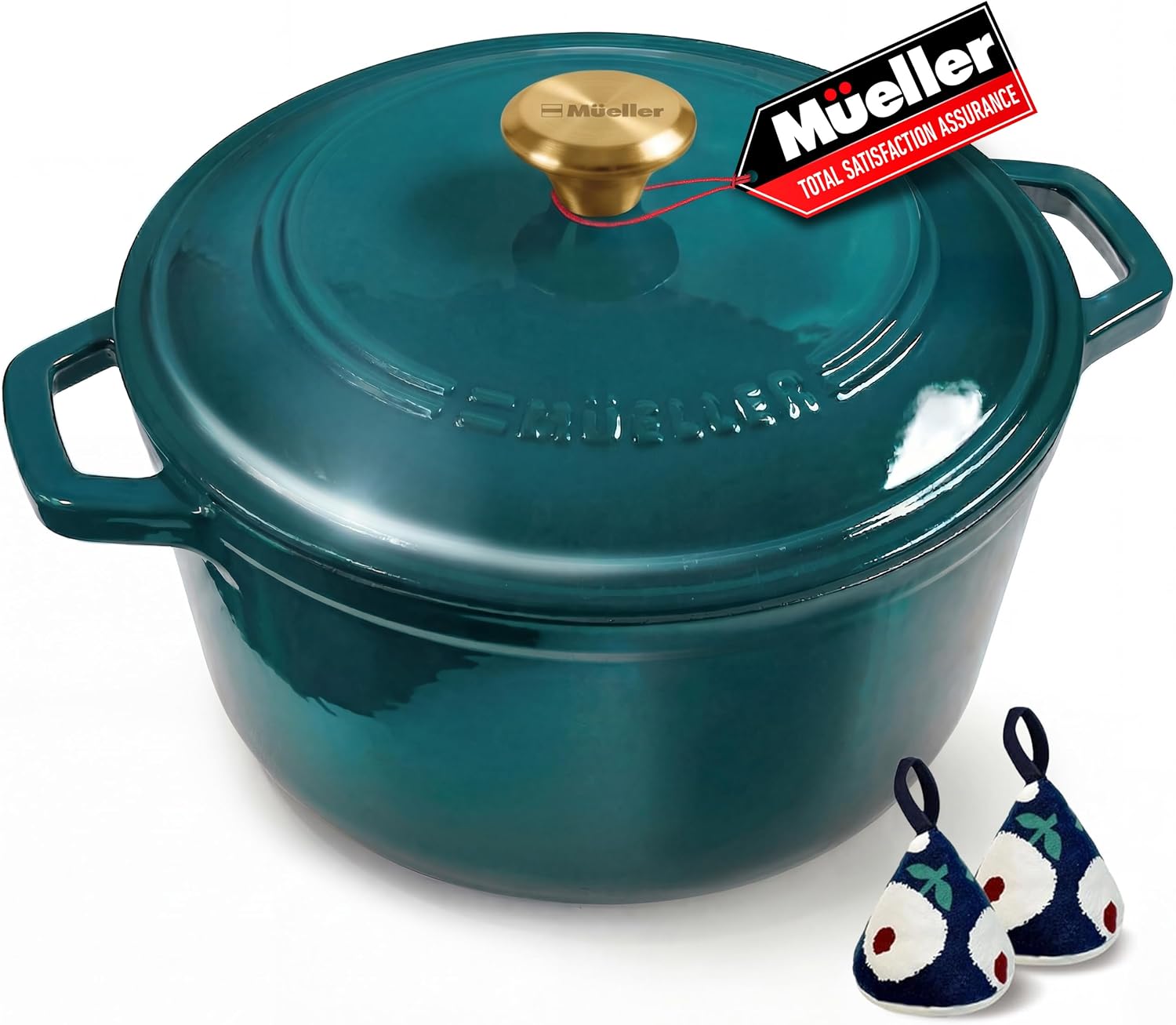 Detalle de Mueller DuraCast 6 Quart Enameled Cast Iron Dutch Oven with Lid (Emerald) — 500°F Oven Safe, PFOA-Free