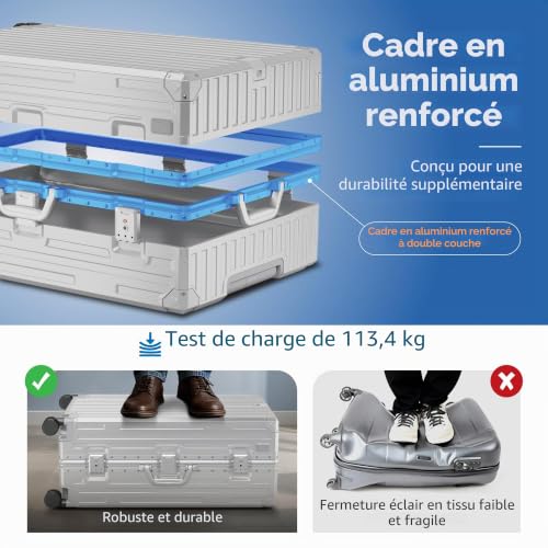 Detalle de ALPHA CAMP Valise rigide 65 L en polycarbonate, cadre aluminium et serrure TSA