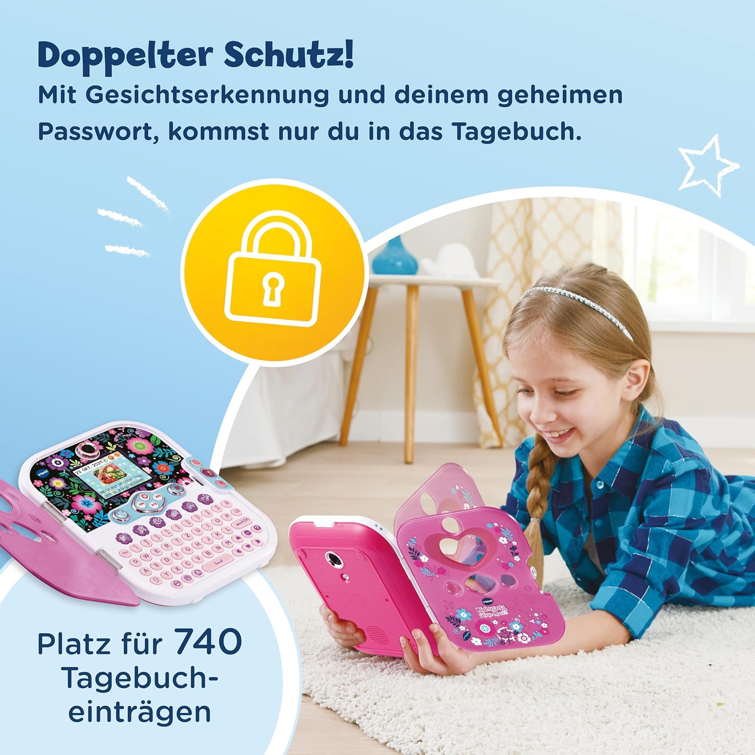 Detalle 2 de VTech Kidisecrets Selfie Music 2.0 – Kindertagebuch mit 2 Kameras
