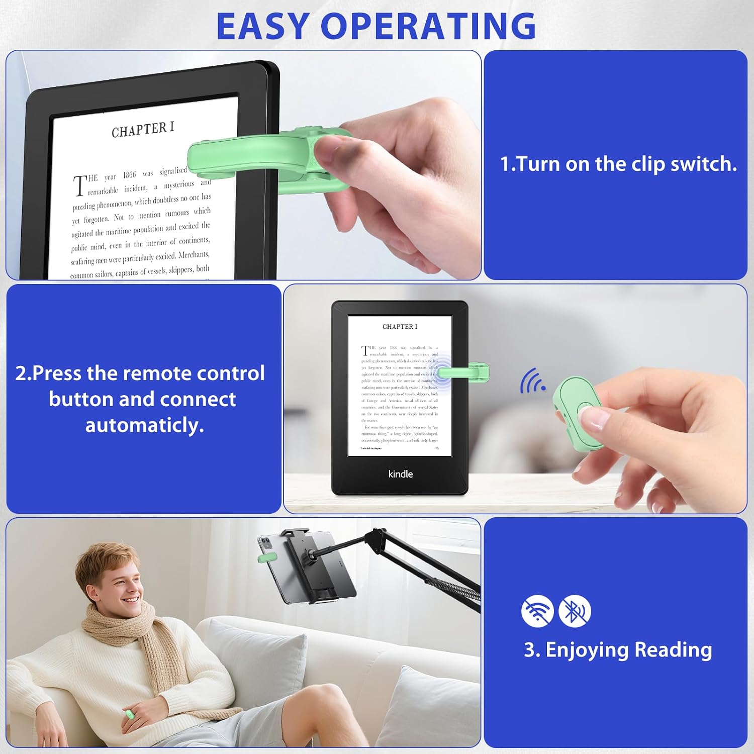 Detalle de Upgraded Remote Control Page Turner Ring for Kindle Paperwhite, Oasis, Scribe, Kobo and more (Green)