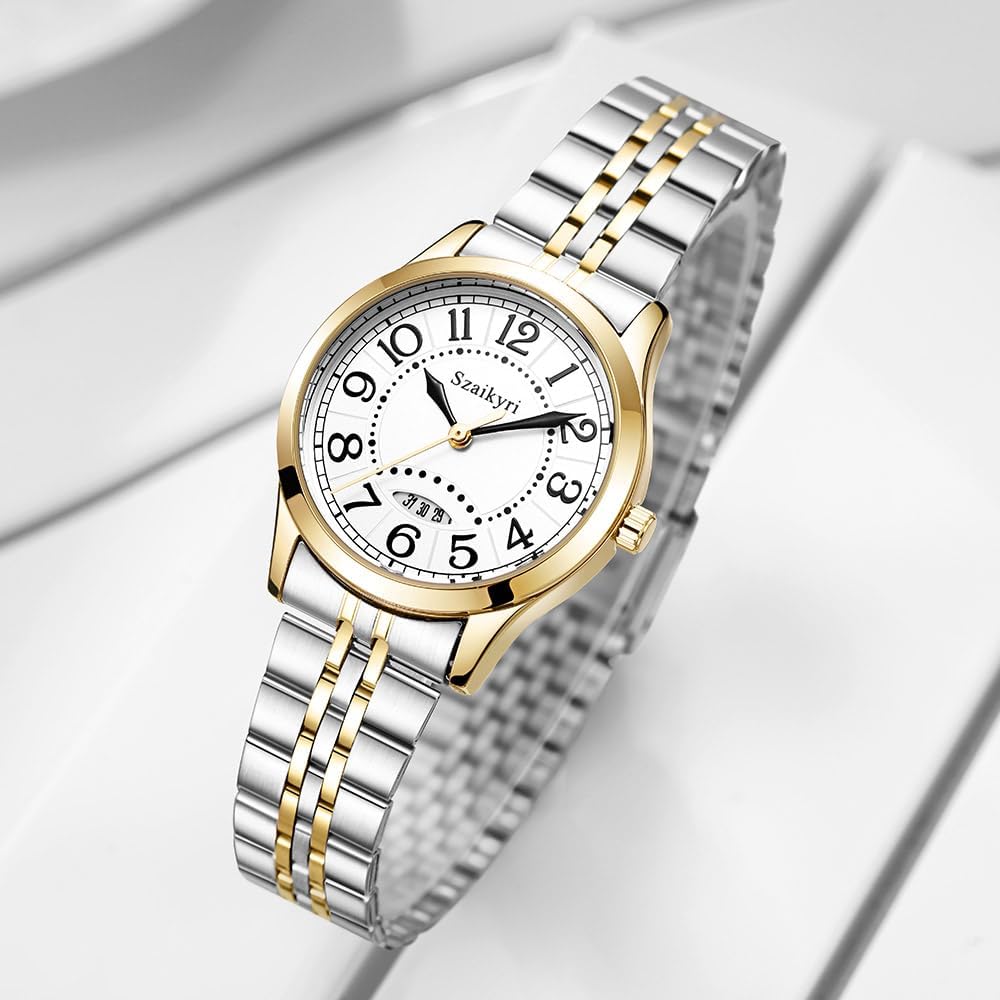 Thumbnail 2 de Szaikyri Montre Classique pour Femmes — Montre féminine lisible 32 mm, chiffres arabes, calendrier et bracelet interchangeable