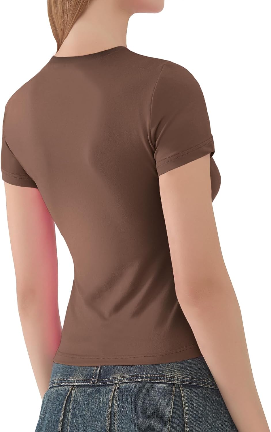 Detalle 2 de Kurzarm Damen T-Shirts Rundhals Sommer Basic Eng Y2K Tops – Einfarbig, XS–XXL