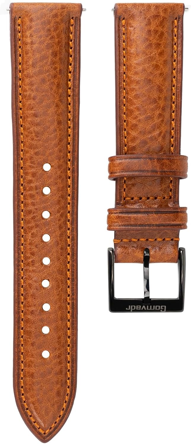 Detalle 2 de Gomvadr Leder Uhrenarmband (pflanzlich gegerbtes Rindsleder) mit Schnellspanner – Ersatzband in 20 mm bis 22 mm XL/XXL