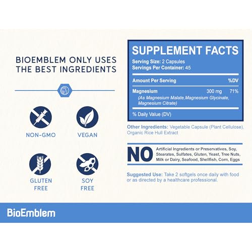 Detalle 2 de BioEmblem Triple Magnesium Complex: 300 mg Magnesium Glycinate, Malate & Citrate