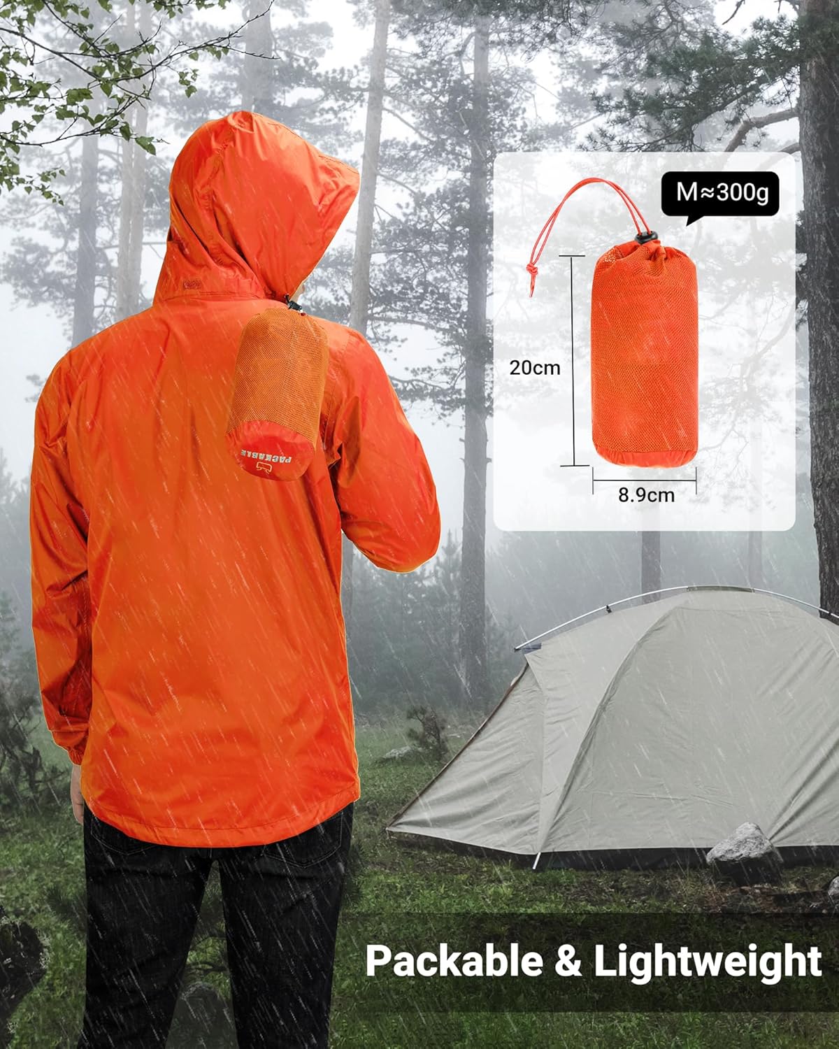 Detalle de Outdoor Ventures Men's Lightweight Waterproof Jacket