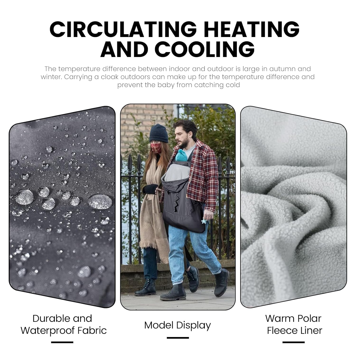 Thumbnail 4 de Orzbow Tragecover Babytrage Winter, Universal Wintercover Babytrage, Regenschutz Babytrage mit Aufbewahrungstasche, Abnehmbares Oberteil, Polarfleece-Futter, Wasserdichte, Dunkelgrau-Dino
Orzbow Tragecover Babytrage Winter, Univers…