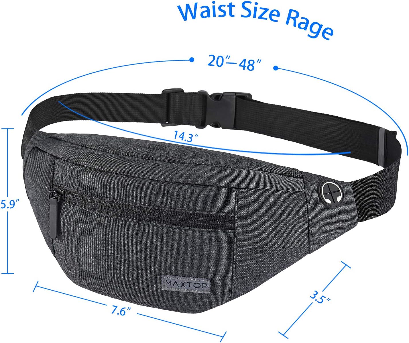 Detalle 2 de MAXTOP Large Bumbag Waist Fanny Pack with Headphone Jack and 4-Zipper Pockets