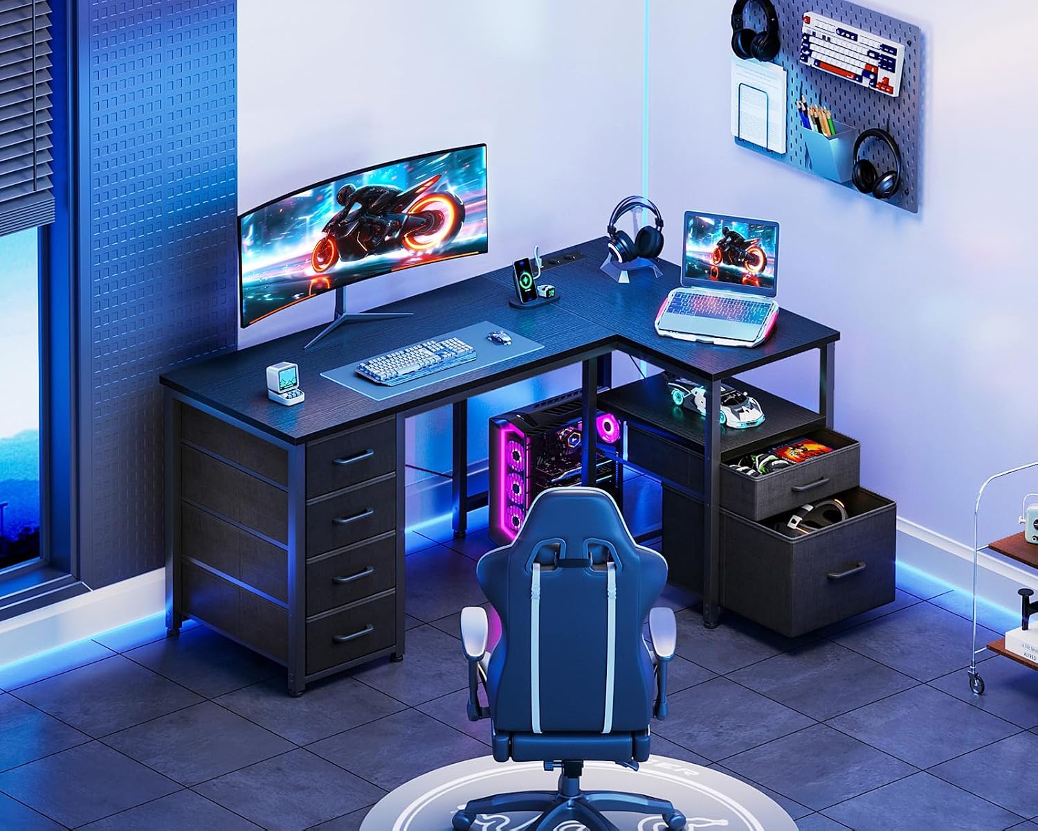 Thumbnail 6 de Coleshome hörnskrivbord 140 × 80 cm med sex lådor och vändbar L-form