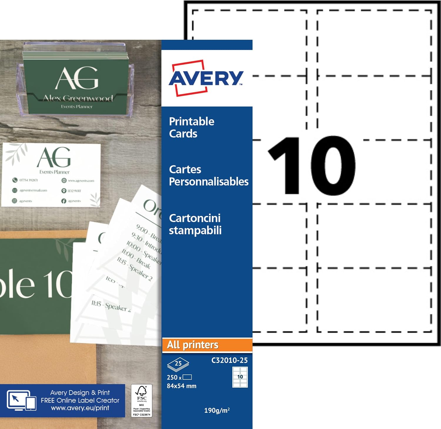 Detalle 2 de Avery C32010-25 cartes de visite 250 📇