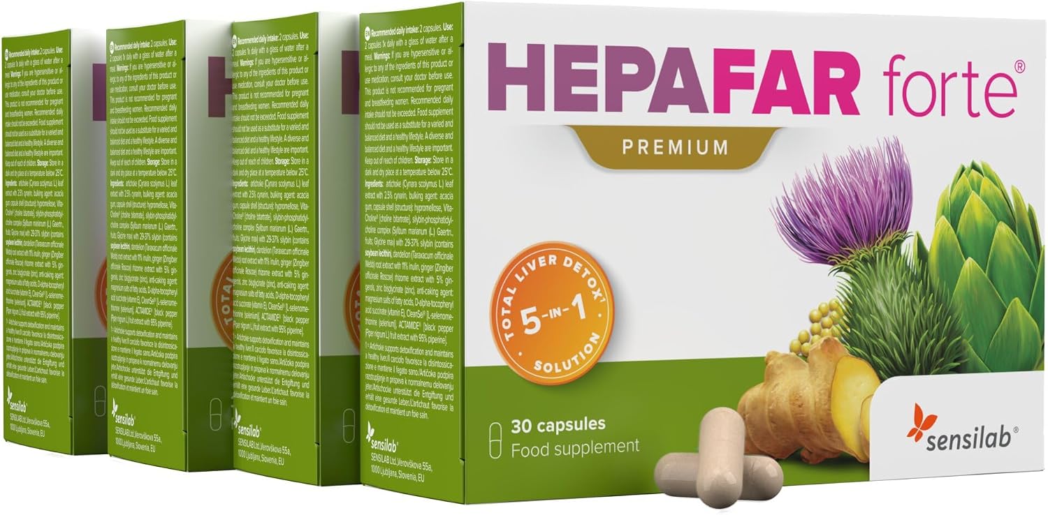 Detalle de Hepafar Forte Premium Mariendistel/Artischocke/Löwenzahn Komplex mit Vitamin E – Leber Kur, 120 Kapseln für 60 Tage
