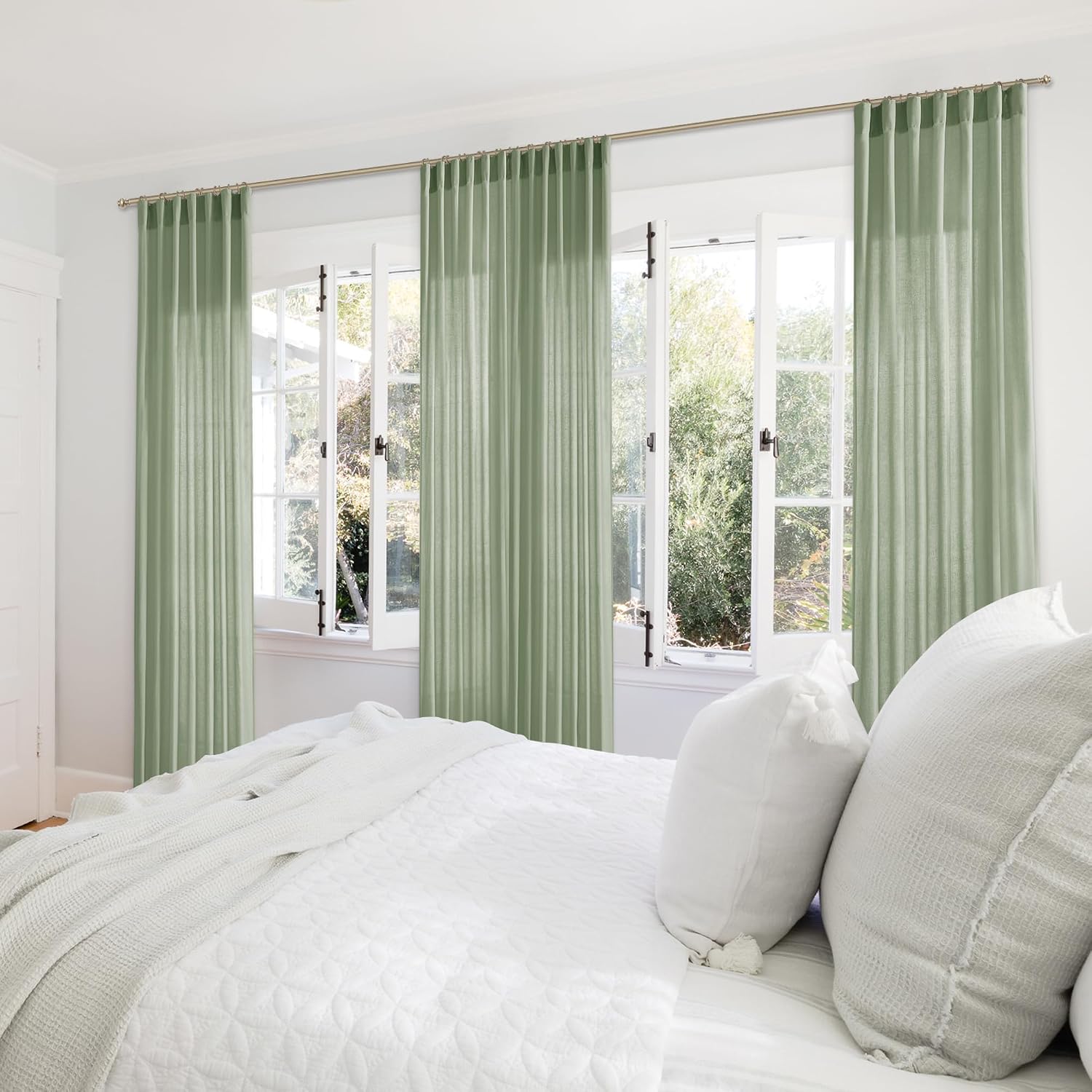 Thumbnail 6 de SHINELAND Sage Green Linen-Blend Curtains, 96-Inch, 2 Panels, Rod Pocket