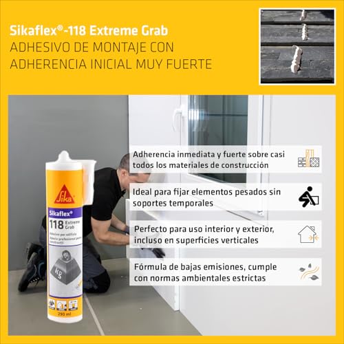 Detalle de Sikaflex 118 Extreme Grab de SIKA: masilla adhesiva para montaje sin fijación temporal