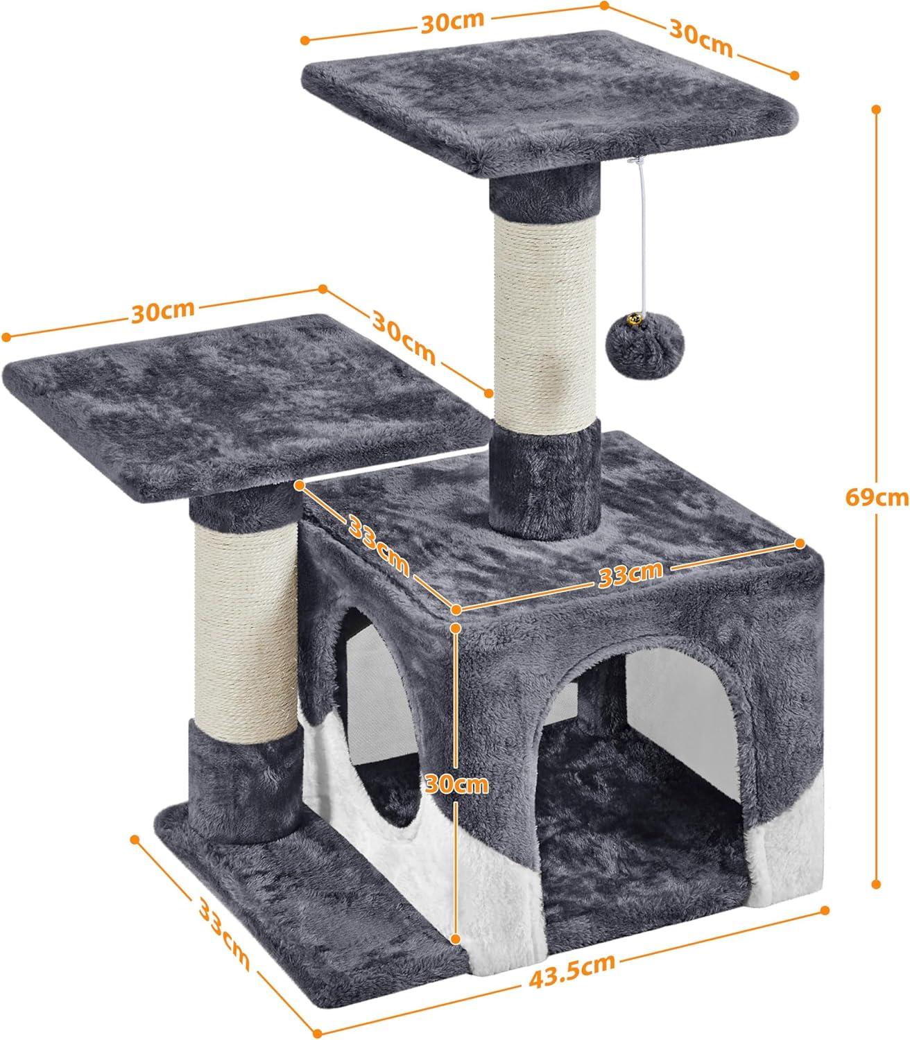 Thumbnail 1 de Yaheetech 69cm Cat Tree Tower with 2 Sisal Scratching Posts (Dark Grey/White) for indoor small cats