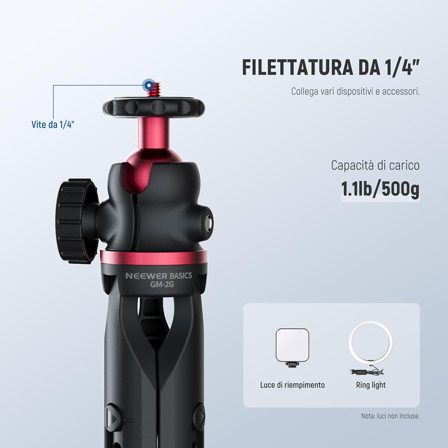 Detalle de NEEWER Entry Level Version Mini treppiede per fotocamera con presa selfie e rotazione 360° (GM-2G)
