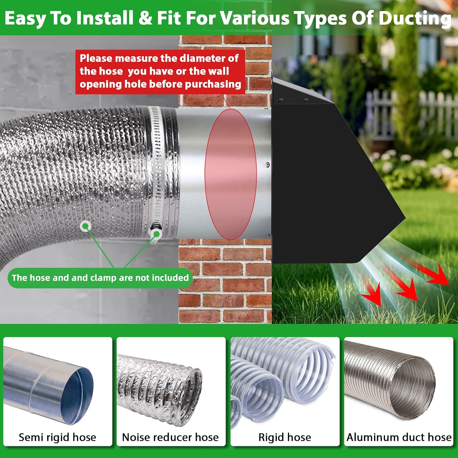 Detalle 2 de JYINCPED WVK013-4 Inch Black Hooded Wall Vent, Galvanized Steel Dryer Exhaust