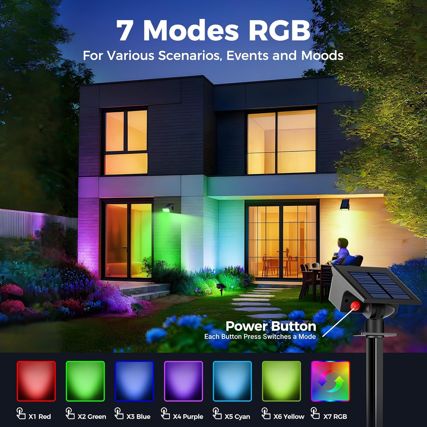 Thumbnail 1 de Kolpop 4er-Set Solarlampen mit 7 RGB-Modi, IP65 und 800 LM (2-in-1 Montage)