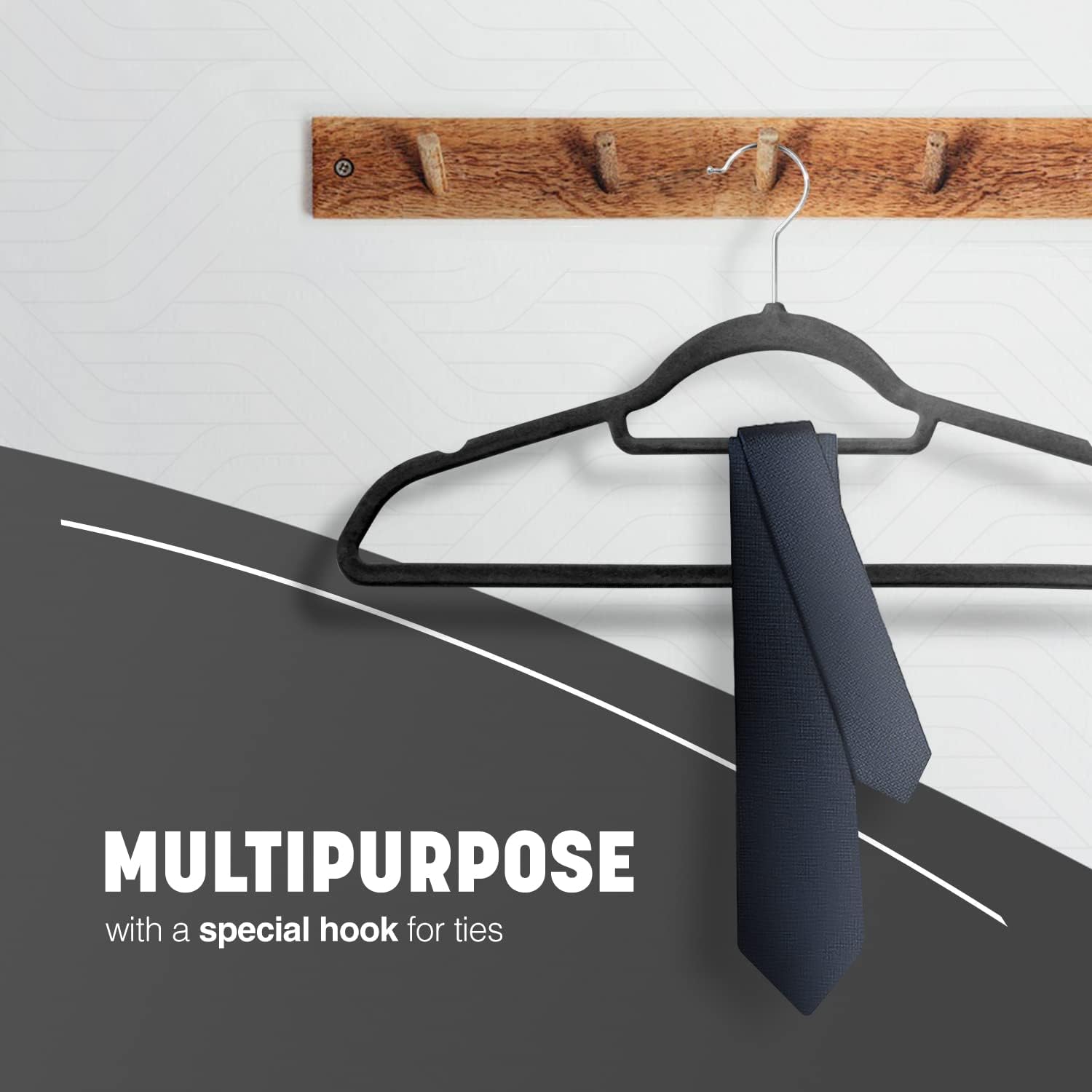 Thumbnail 5 de KEPLIN Velvet Hangers 50 Pack (Black) – Non-slip hangers with tie bar and 360° hook