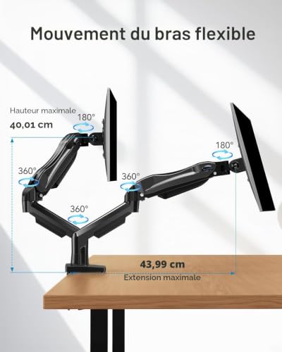 Detalle de HUANUO Support Écran PC 2 écrans 13–32 pouces – Bras pour écrans plats, VESA 75×75/100×100mm, noir