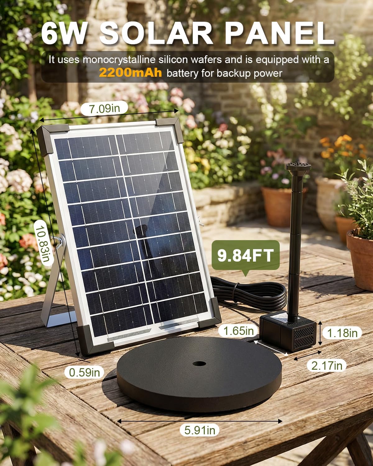 Detalle de 6W Solar Water Fountain with 2200mAh Battery Backup and Filtration System