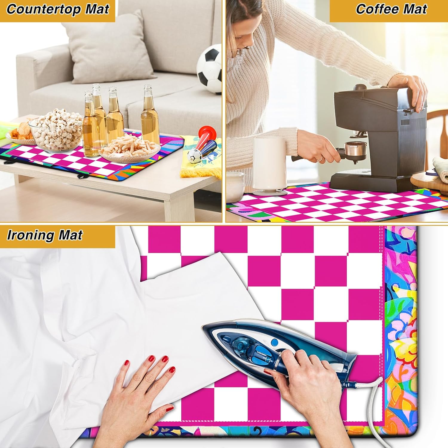 Thumbnail 6 de KitchenRaku Stove Cover, 52x78 cm Silicone Cooktop Protector, Checkered & Floral