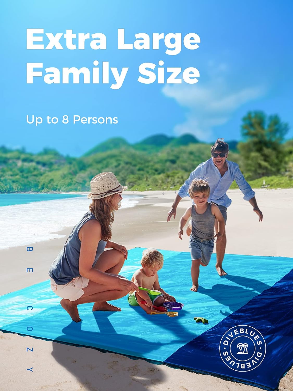 Thumbnail 1 de OCOOPA Couverture de plage 210 x 200 cm imperméable anti-sable, pique-nique & camping