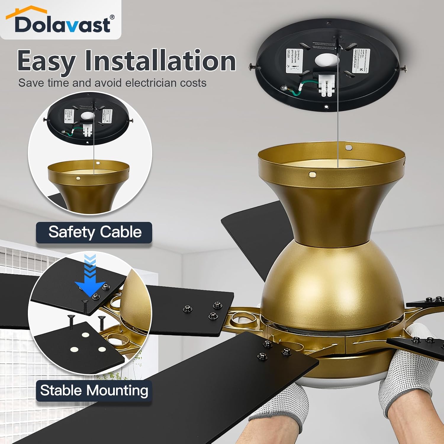 Thumbnail 2 de Dolavast HY-6162-5/52 52-Inch Flush-Mount Ceiling Fan with Light
