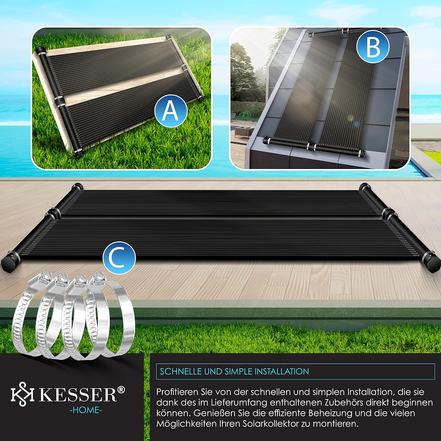 Thumbnail 6 de KESSER® Solarkollektor Poolheizung 300 × 70 cm – Solarheizer für Pools bis ca. 12.000 l, erweiterbar