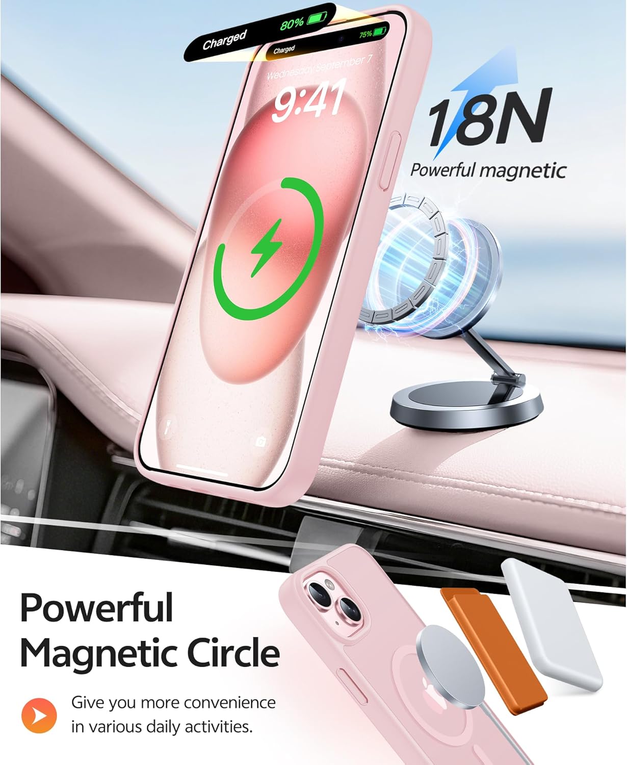 Thumbnail 2 de FNTCASE Magnetic iPhone 15 / iPhone 14 / iPhone 13 Case (Translucent Pink)